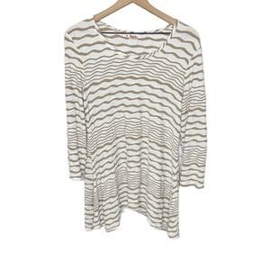 TIANELLO Women's Textured Knit Striped Tunic Top Beige White Sz Medium Lagenlook